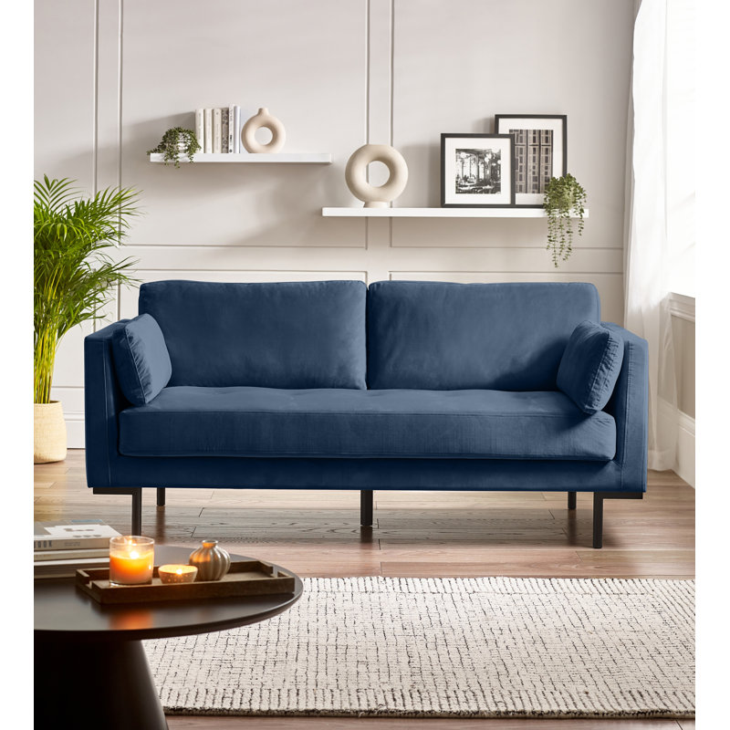 Ainaro Luxury Velvet 3 Seater Sofa With Cushions - Simple Sleek Modern Style Design, Midnight Blue