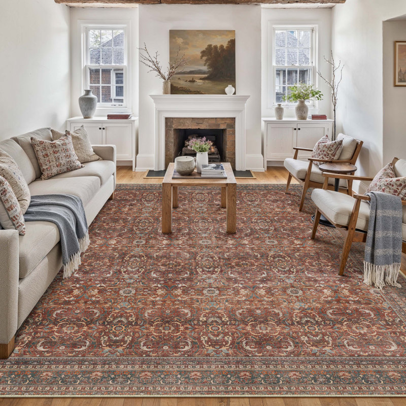 Machine Washable Vintage Floral Area Rug With Non-Slip Rubber Backing, Rectangle 8' x 10'