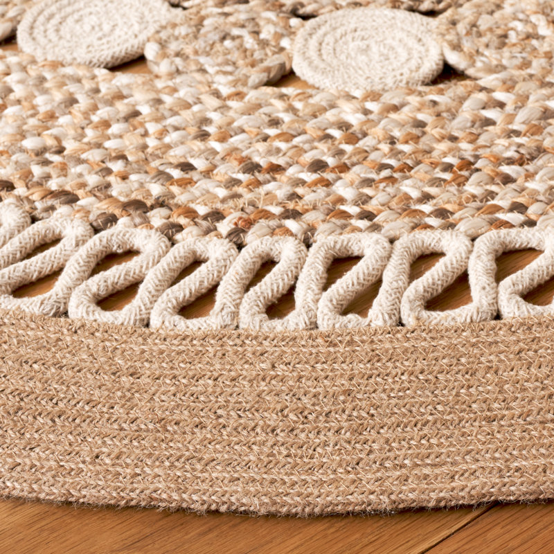 Natural Fiber Handwoven Jute & Cotton Geometric Rug in Natural/Ivory, Round 6'
