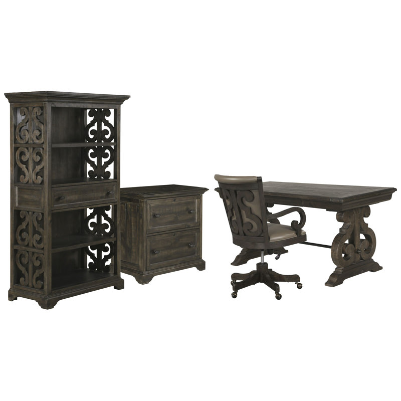 Writing Desk With Chair Lateral File Cabinet And Bookcase, 4 Pieces: Desk, Chair, Filing Cabinet, Bookcase