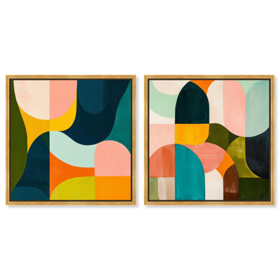 Cool and Warm Tones Canvas Print Colorful Wall Decor Set by Art Remedy, Gold Frame, 24 x 24