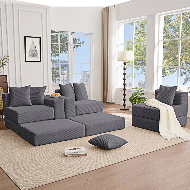 Canapé modulaire convertible avec poche latérale, Gris foncé