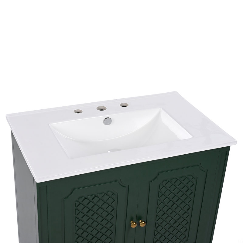 Meuble-lavabo 30 po avec lavabo style rétro, espace de rangement, tablette de porte, porte à fermeture en douceur