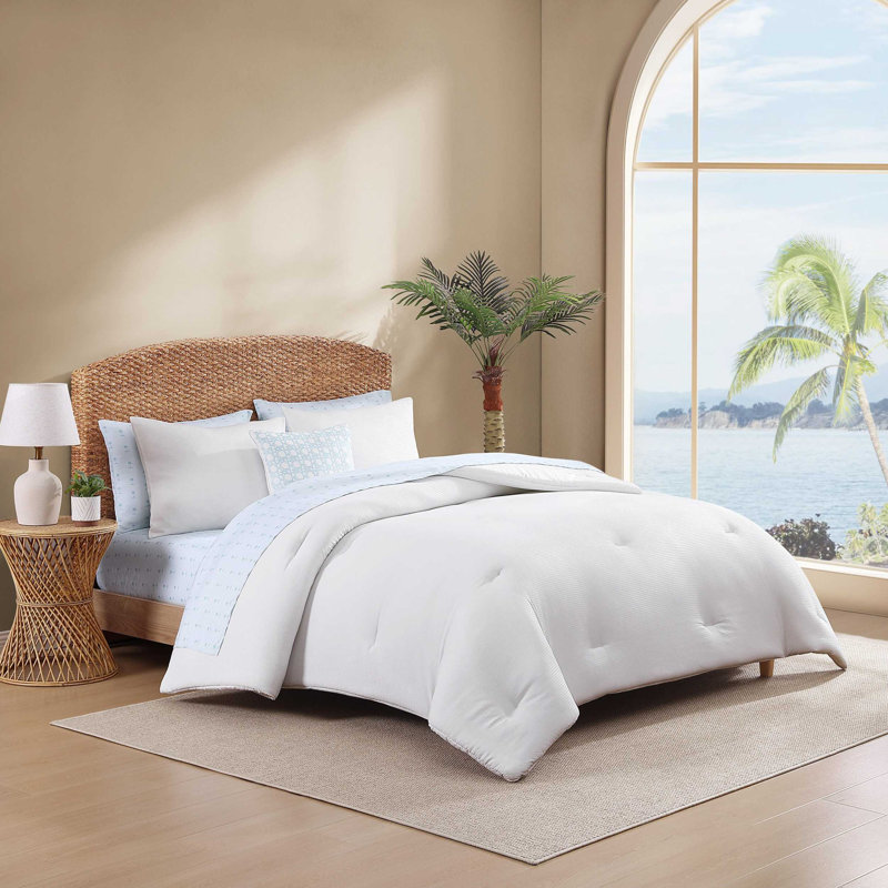 Ensemble de lit réversible Tommy Bahama Seersucker, Édredon très grand + 7 pièces supplémentaires, Blanc