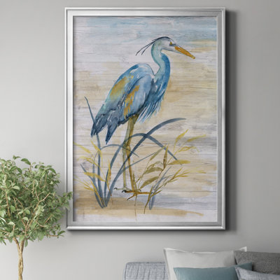 Blue Heron I by J Paul - Blue Heron In Reeds Wall Art, Matted and Framed Under Acrylic Glass, Coastal Wall Art for Living Room