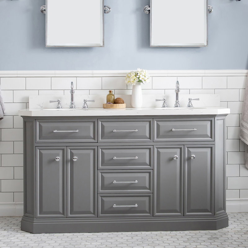 Palace 60'' W Double Vanity, Cashmere Gray, Stainless Steel