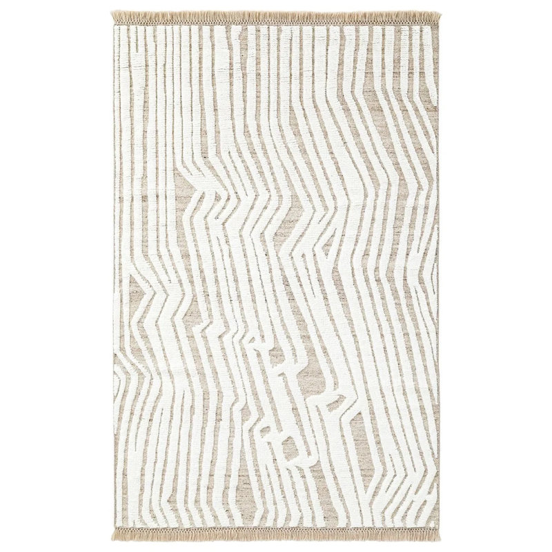 Drift Rug: Naturalist Hand Knotted - Flatweave Rug in White/Natural, Rectange 5' x 8'