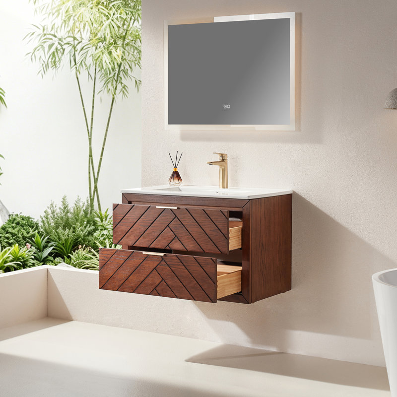 Meuble-lavabo flottant avec lavabo et tiroirs pour petite salle de bain Celeste, 30 Inch