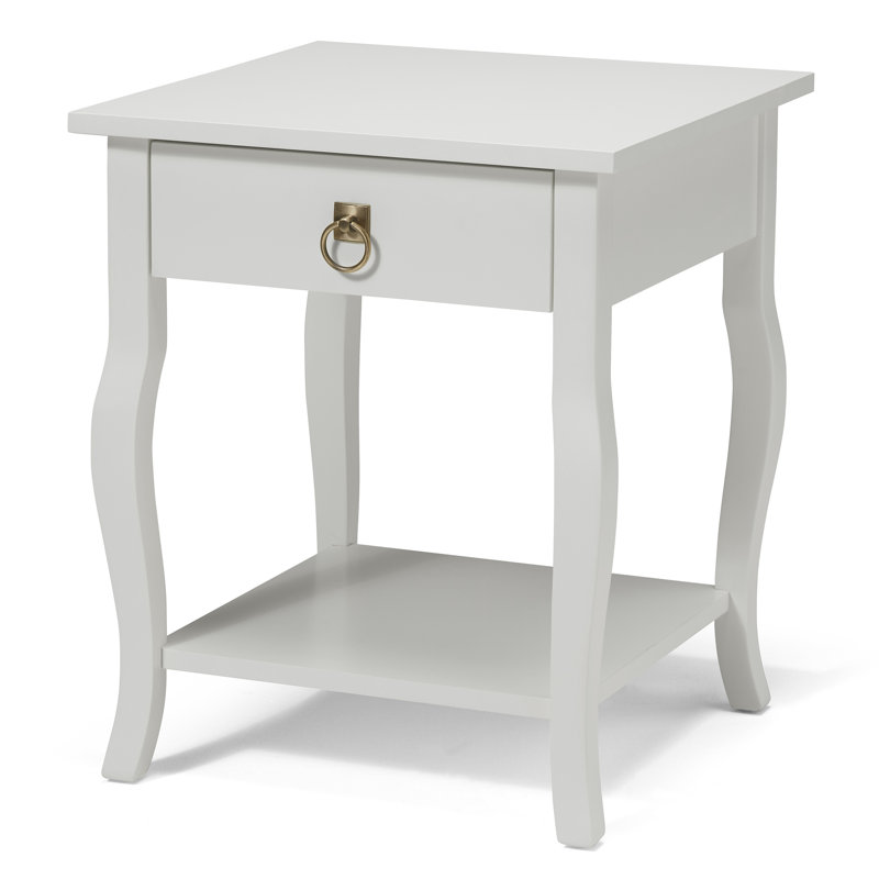 Table de bout avec rangement Banton, Blanc véritable satiné