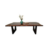 Southern Lodge Rectangular Raw Mesquite with Turquoise Inlay and Hand-Forged Wrought Iron