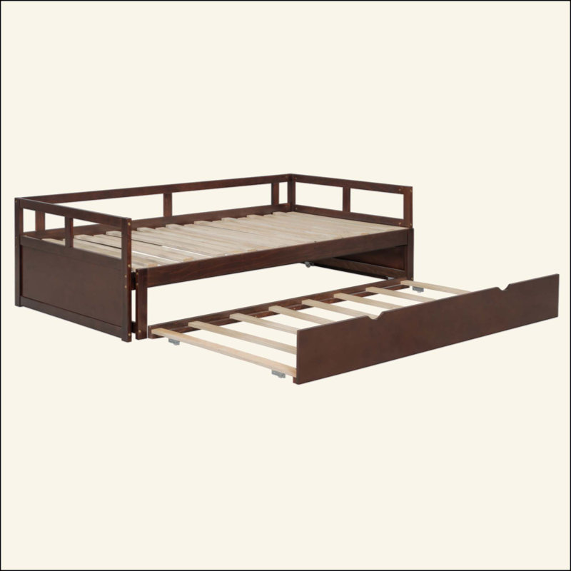 Lit de jour extensible avec couchette, lit de jour en bois avec couchette, Espresso