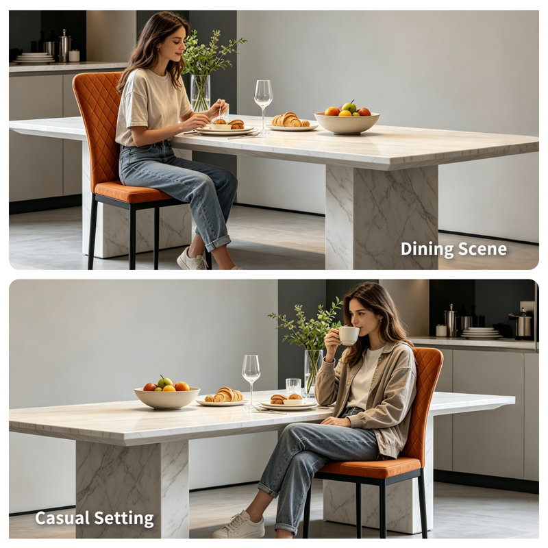 Modern High Back Velvet/Suede Armless Dining Chair with Diamond Tufting , Velvet Orange