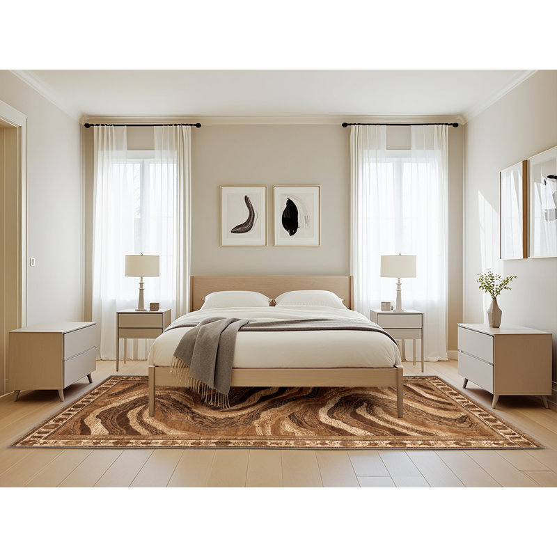 Machine Washable Persian Brown Area Rug, Rectangle 5' x 8'