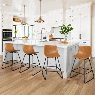 24" Swivel Upholstered Counter & Bar Stools with Full Wraparound Footrest & Sturdy Metal Frame