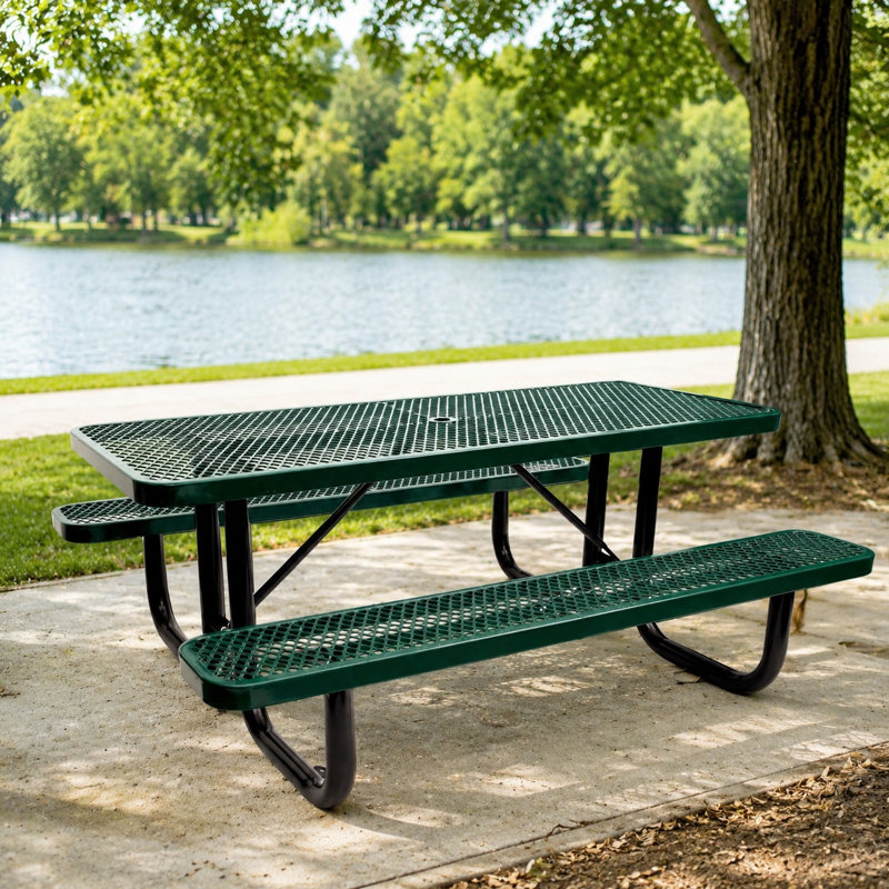 Table de pique-nique extérieure rectangulaire en acier au carbone avec trou pour parasol L 72,5 po x l 61 po x H 29,5 po