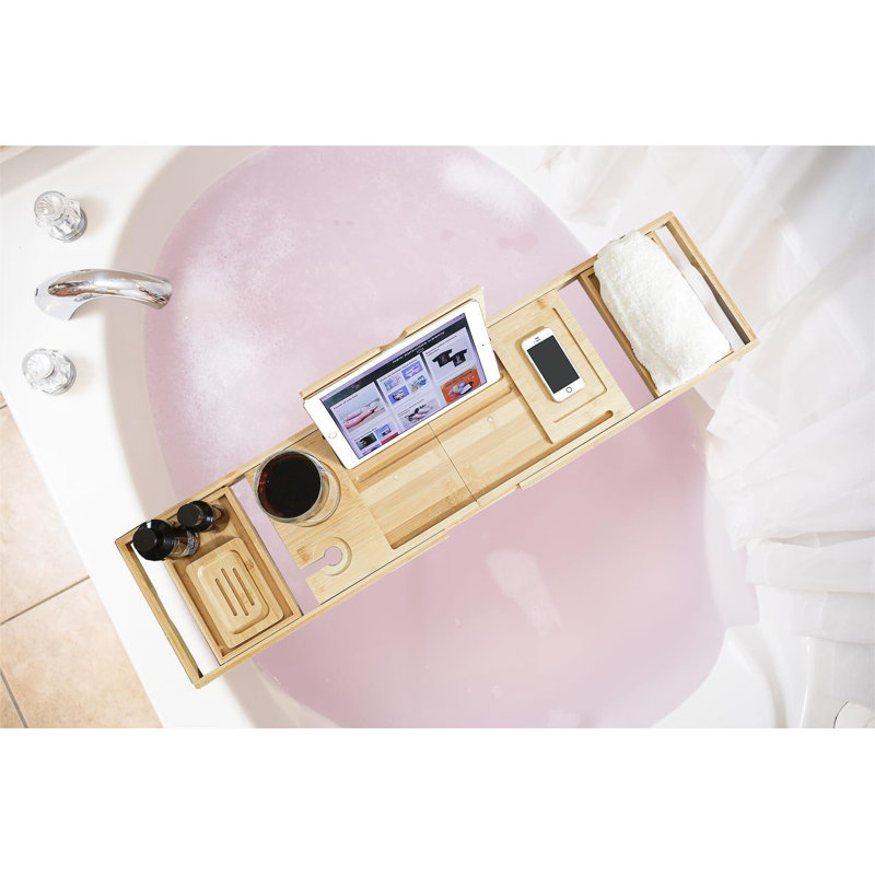 Plateau pliable en bambou pour baignoire - extensible jusqu'à 41 pouces avec patins antidérapants et support à livres pour salle de bain de luxe pour couple