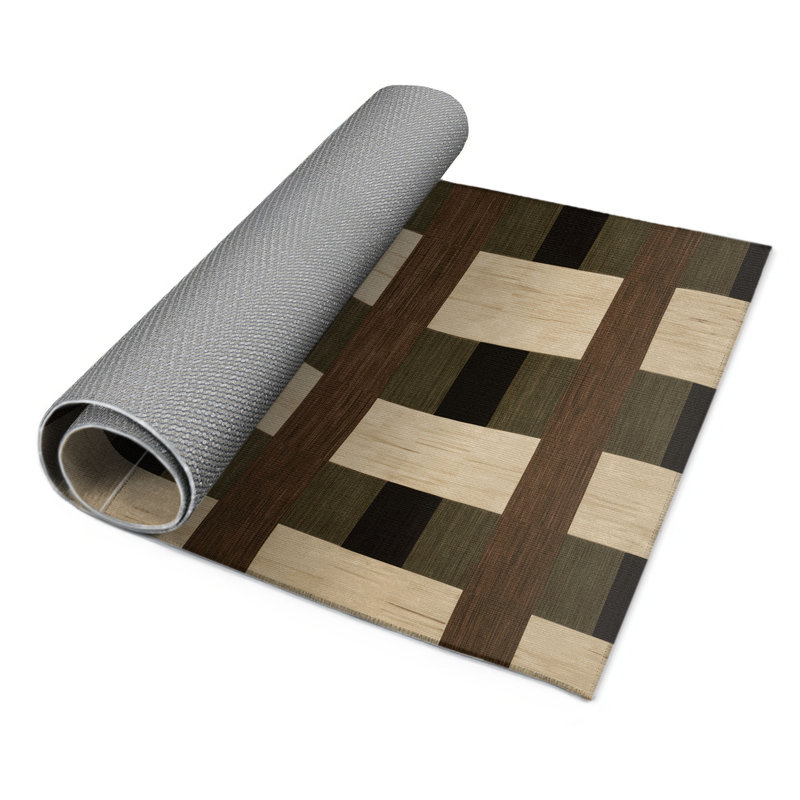 Tapis d'intérieur et d'extérieur à carreaux brun, Rectangulaire 2 pi x 3 pi