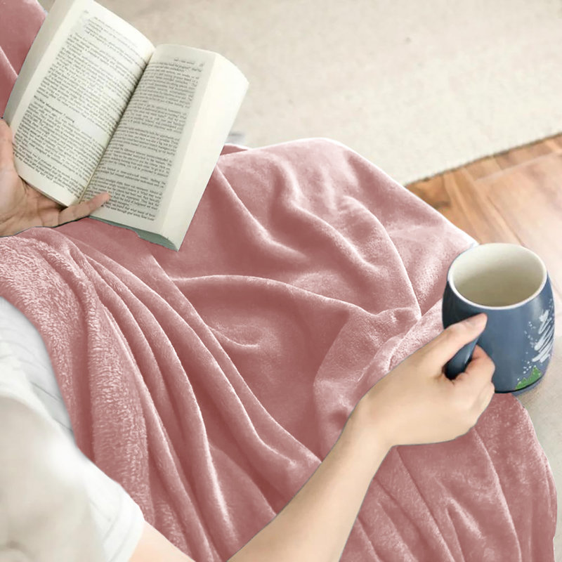 Aspire Homeware Ultra-Soft Hotel Quality Reversible Plain Weave Fleece Throw Blanket, Double (150cm W x 200cm L), Pink