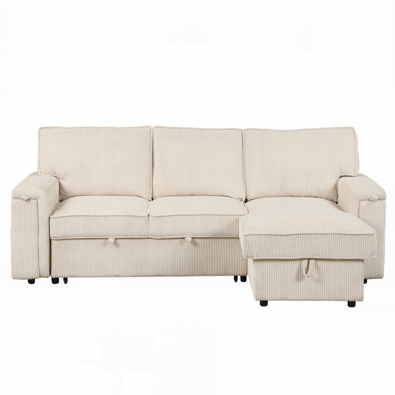Kat 96.1'' Square Arms Sofa, Beige Corduroy