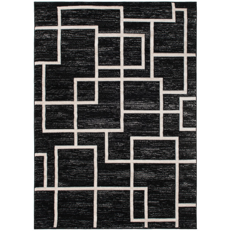 Tapis noir à motif géométrique Finian, Rectangle 5 pi 3 po x 7 pi 3 po