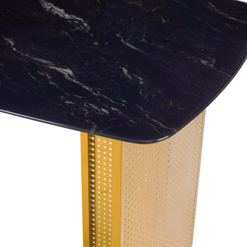 Table de salle à manger rectangulaire moderne en verre trempé pour 6 personnes avec pieds dorés en métal, idéale pour le salon et le bureau