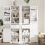 Grande armoire de rangement pour salle de bain, armoire de rangement autoportante avec quatre portes de tailles différentes et tablette réglable, conception à étagère de porte, panneau de fibres à densité moyenne avec finition peinte, blanc