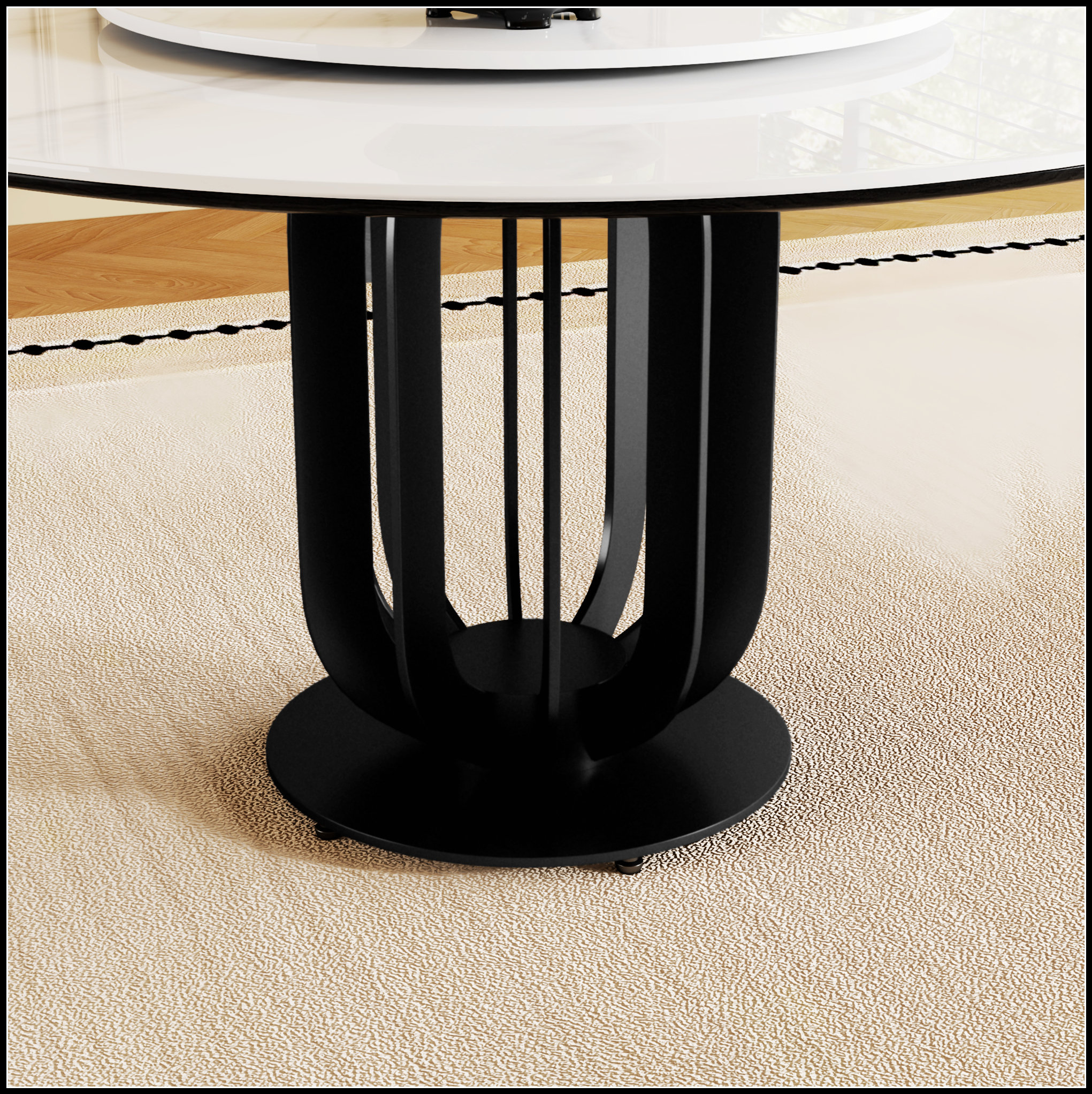 Ivy Bronx Round Sintered Stone Dining Table with Durable Black Base and ...
