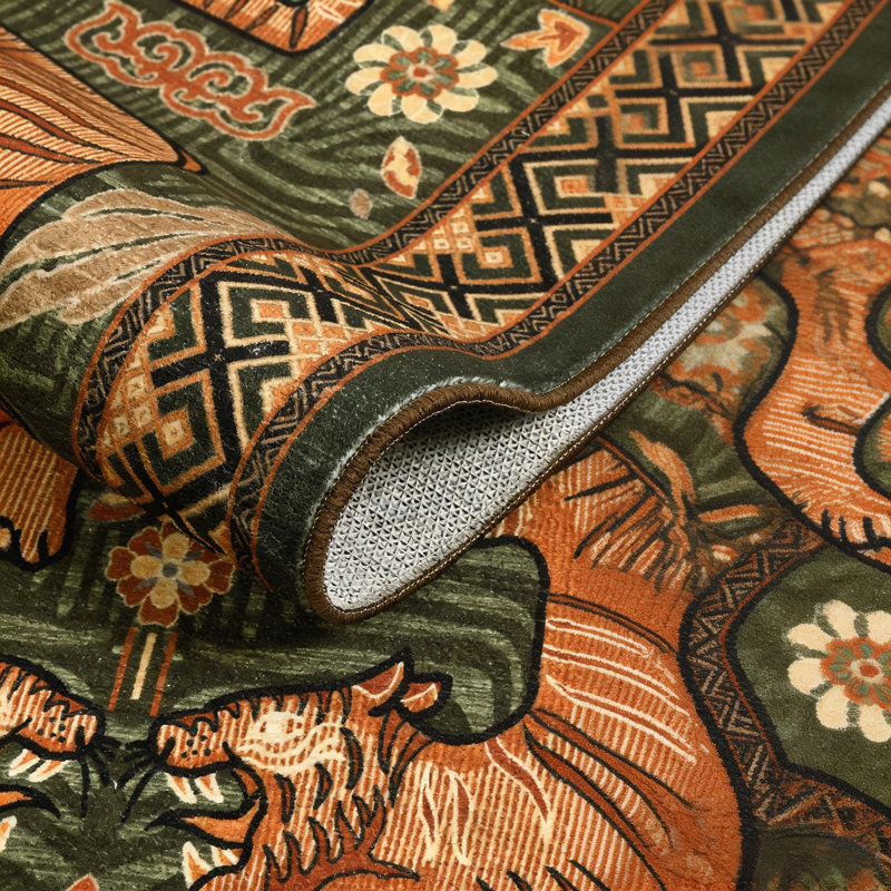 Tapis à imprimé animal vintage pour la lessive, la chambre à coucher et le salon, Vert, Tapis de couloir 96 po x 30 po