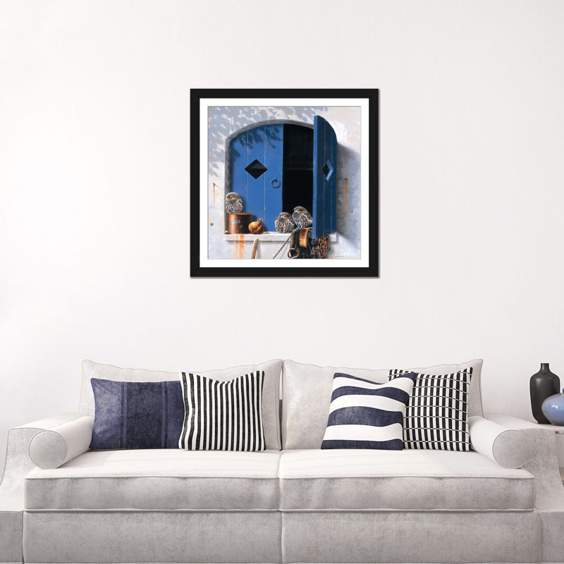 «Visiting Birds I», impression sur toile, Papier d'art encadré noir, H 16 po x l 16 po x P 1 po, Blanc