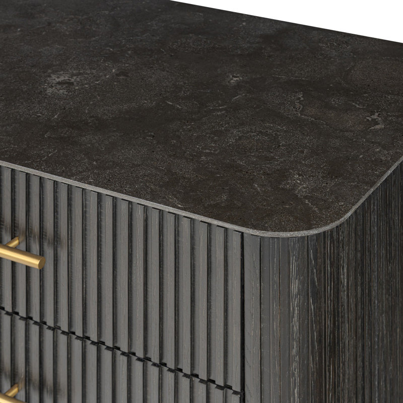 Toriano Black Oak 6-Drawer Double Dresser with Gold Handles