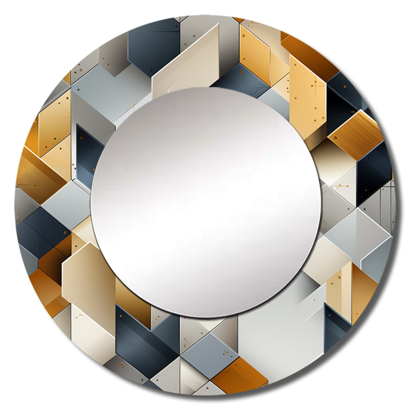 Romir Gray Hexagons Dreams - miroir mural géométrique, miroir décoratif rond gris, impression d'art en métal, 23 po x 23 po