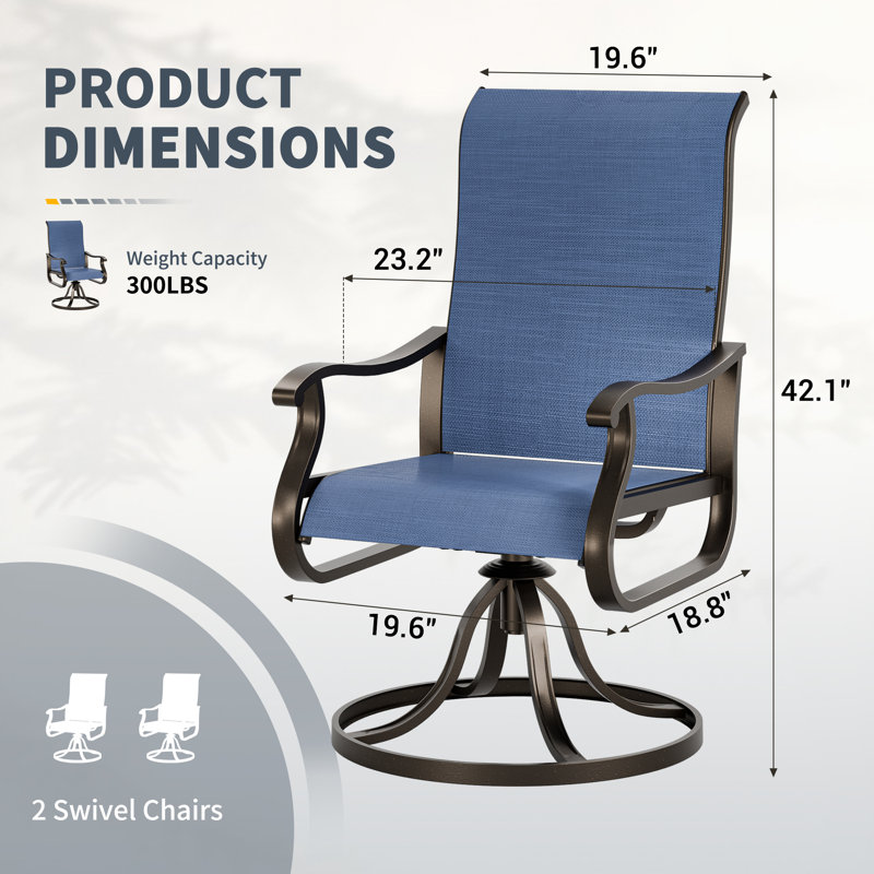 Set of 2 Swivel Patio Dining Chairs with Textilene Sling and Steel Frame, Blue