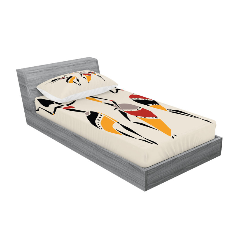 Multicolore drap-housse et coussin décoratif Ambesonne, Ensemble de draps pour lit simple + 3 pièces supp