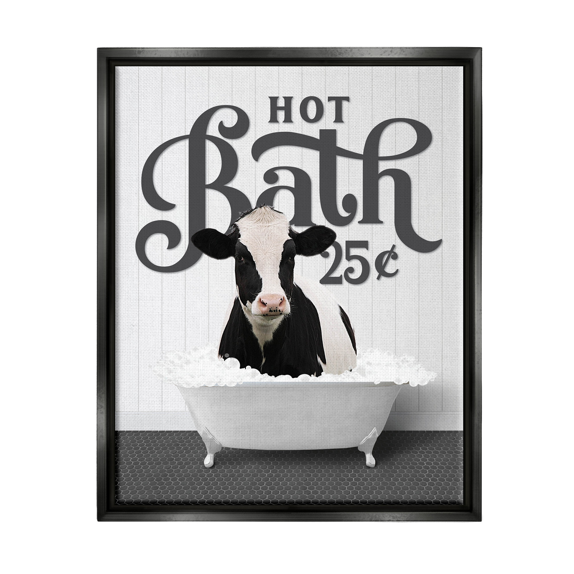 Trinx Hot Bath Farmhouse Cow Framed Floater Canvas Wall Art Design By ...