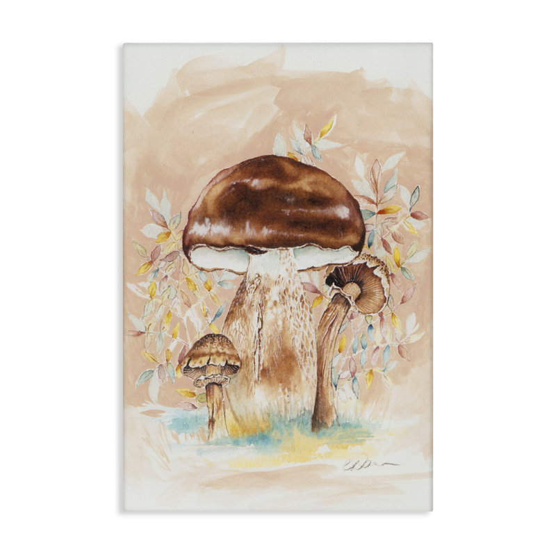 Toile brune avec champignon brun terreux, design par Cady, H 30 po x l 20 po