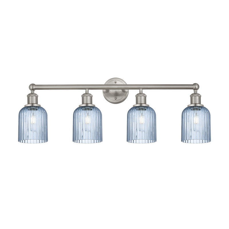 Éclairage pour meuble-lavabo à 4 lumières à intensité variable Fiennes Veil, Nickel satiné, Bleu
