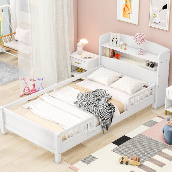 Ebern Designs Full Bed With Led , Storage Headboard And Guardrail In ...