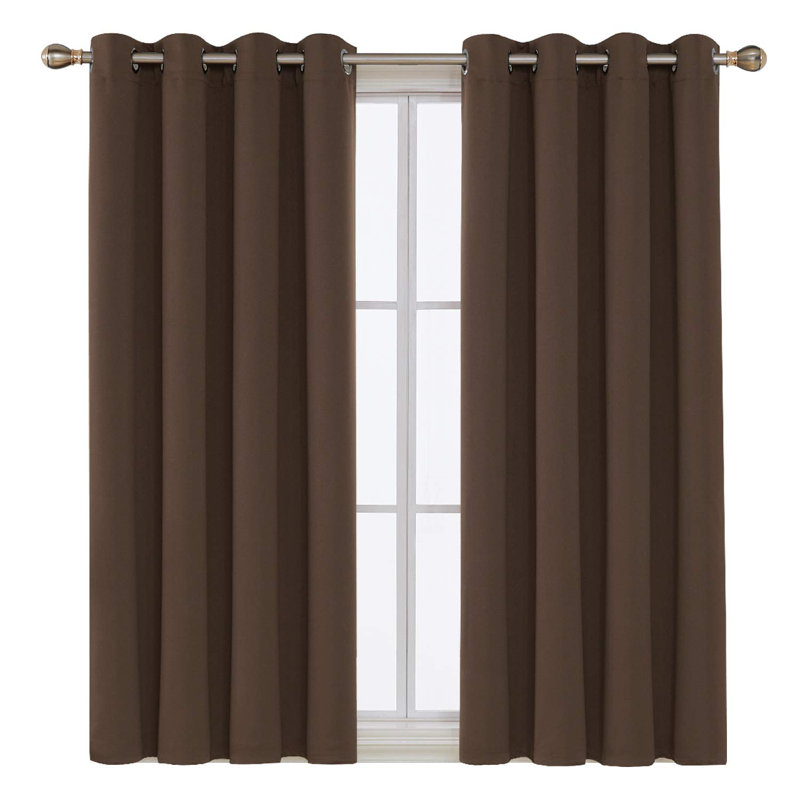 Thermal Insulated Room Darkening Grommet Curtain Panels (Set of 4), 52" W x 45" L, Brown