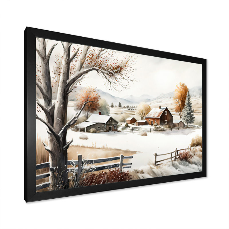 «Kansas Farm in Winter», reproduction sur toile, H 12 po x l 20 po x P 1 po, Cadre noir