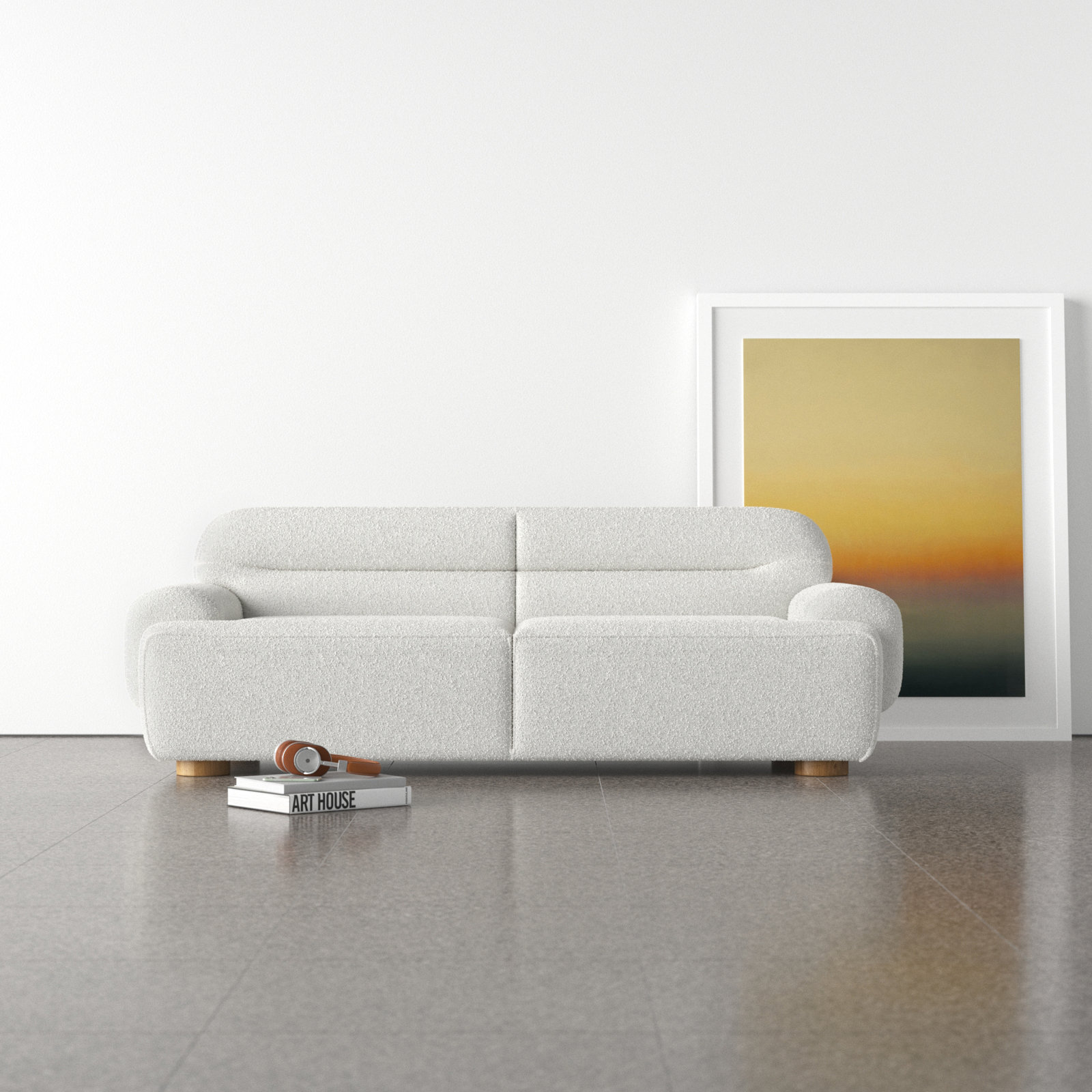 Ayda 89'' Upholstered Sofa, White Boucle 100% Polyester