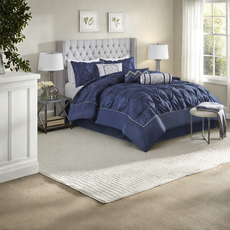 Piece King Bedding Sets, Polyester Tufted Modern Navy Bedroom Home