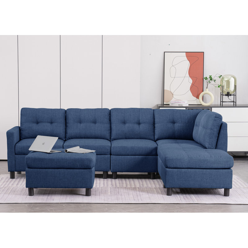Kentrell Upholstered Sectional Sofa, Blue Linen