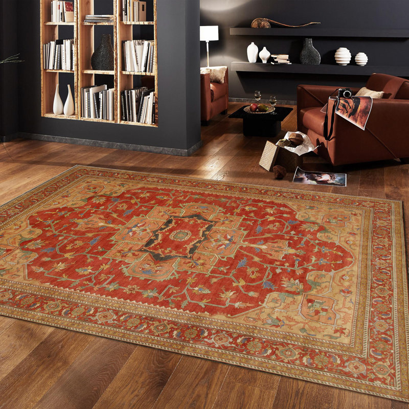 Tapis rouille en laine noué à la main Serapi, Rectangle 5 pi 1 po x 6 pi 11 po