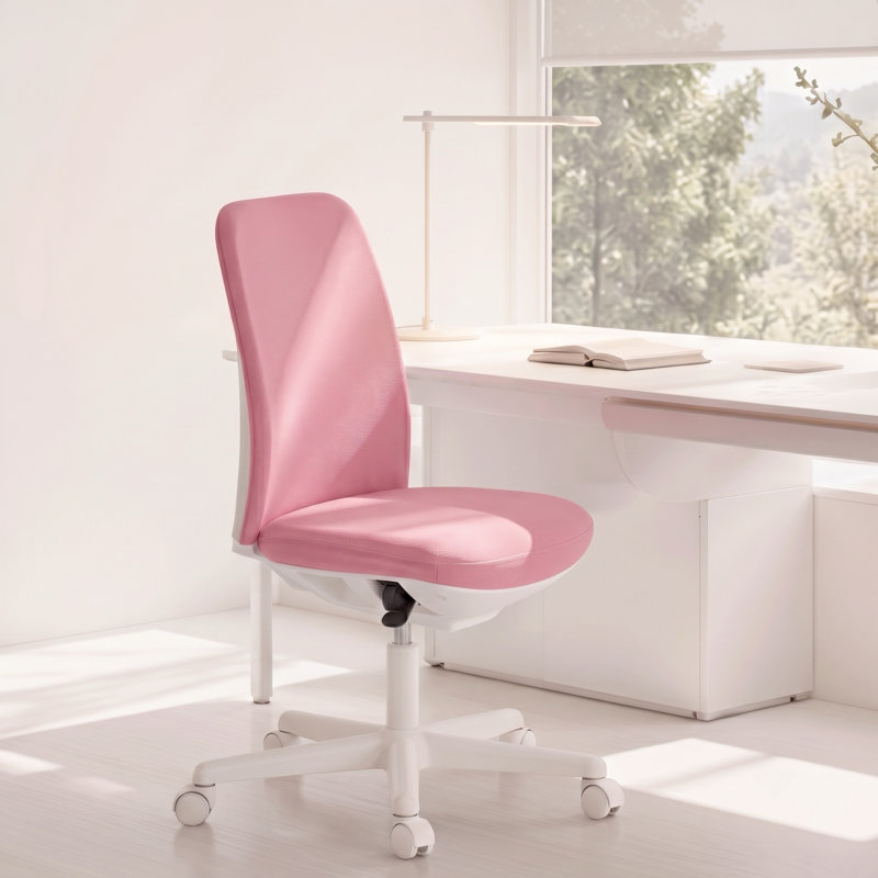 Upholstered Armless Task Chair, Swivel Desk Chair With Wheels, Adjustable Vanity Chair for Make Up, Sewing, Easy Assembly