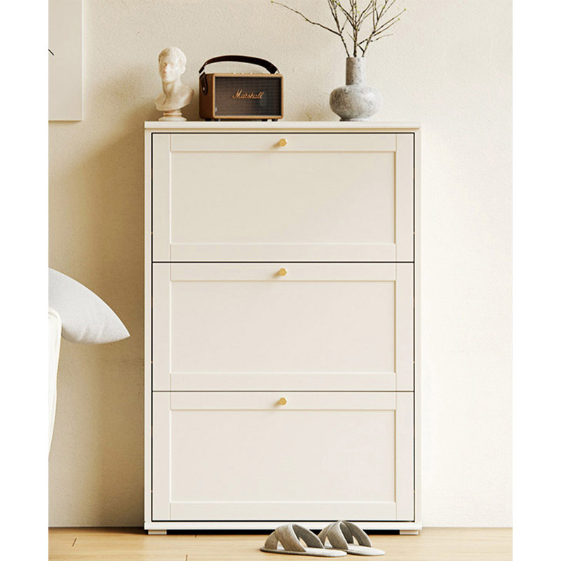 Armoire à chaussures mince en bois d'hévéa, H 44,09 po x l 29,53 po x P 7,87 po, Blanc