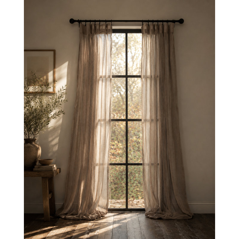 Baltej Semi Sheer Curtain Single Panel, Sand, 54" x 108"