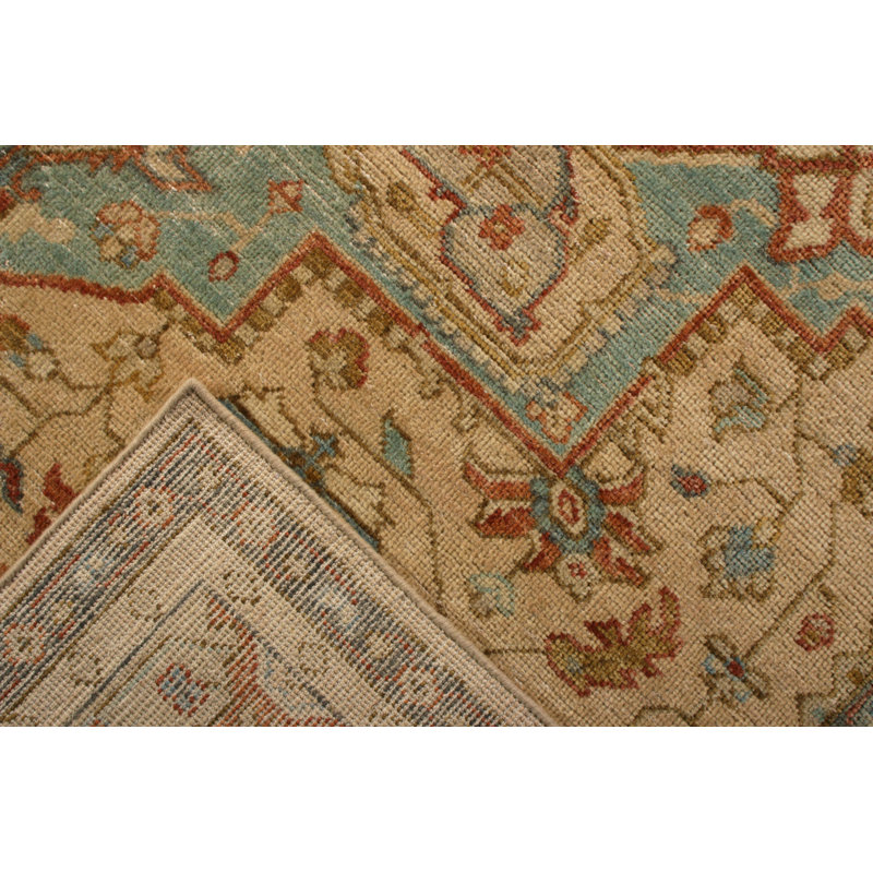Hand-Knotted Serapi Rug Beige Blue Red Medallion Serapi Pattern By Rug & Kilim, Rectangle 6' x 9'