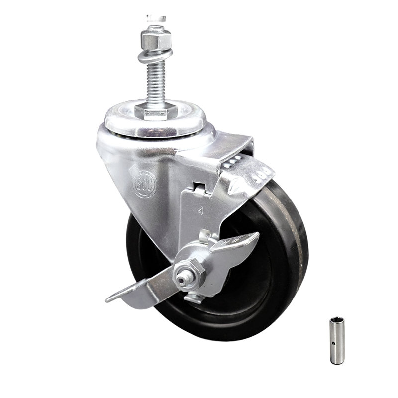 Roulettes pivotantes à tige filetée cylindrique en acier inoxydable 4 pouces 4 pouces avec frein SCC