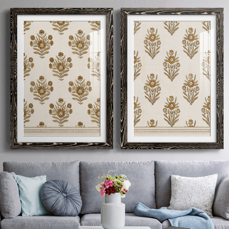 «Block Print Blooms I», reproduction de cadre photo sur toile 2 pièces, H 31,5 po x l 88 po x P 1,5 po, Noir