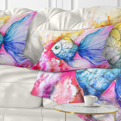 Poisson bleu sur fond rouge - Coussin décoratif à imprimé animal